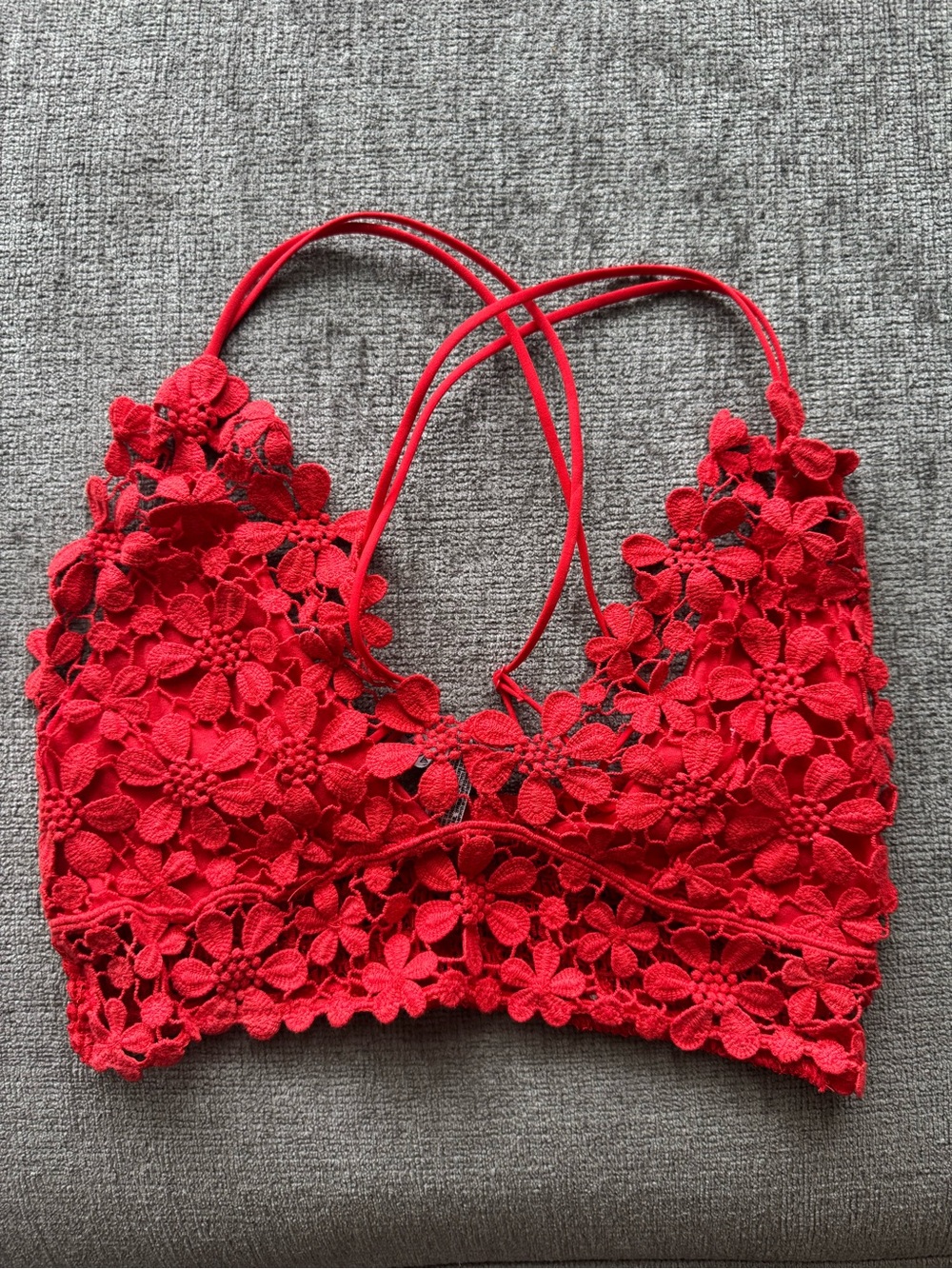 Free People Red Floral Lace Bandeau Bralette